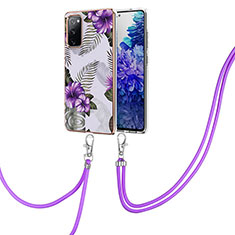 Funda Silicona Gel Goma Patron de Moda Carcasa con Acollador Cordon Lanyard Y03B para Samsung Galaxy S20 FE 4G Morado