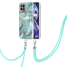 Funda Silicona Gel Goma Patron de Moda Carcasa con Acollador Cordon Lanyard Y04B para Realme 8i Menta Verde