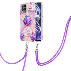 Funda Silicona Gel Goma Patron de Moda Carcasa con Acollador Cordon Lanyard Y04B para Realme 8i Purpura Claro