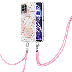 Funda Silicona Gel Goma Patron de Moda Carcasa con Acollador Cordon Lanyard Y04B para Realme 8i Rosa