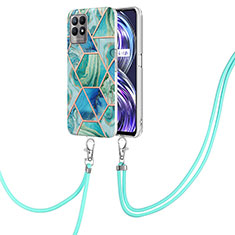 Funda Silicona Gel Goma Patron de Moda Carcasa con Acollador Cordon Lanyard Y04B para Realme 8i Verde