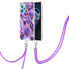 Funda Silicona Gel Goma Patron de Moda Carcasa con Acollador Cordon Lanyard Y04B para Realme 9 4G Morado