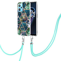 Funda Silicona Gel Goma Patron de Moda Carcasa con Acollador Cordon Lanyard Y04B para Realme 9 4G Verde Noche