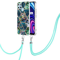 Funda Silicona Gel Goma Patron de Moda Carcasa con Acollador Cordon Lanyard Y04B para Realme C21Y Verde Noche