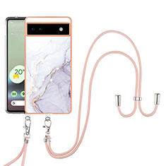 Funda Silicona Gel Goma Patron de Moda Carcasa con Acollador Cordon Lanyard Y05B para Google Pixel 6a 5G Blanco