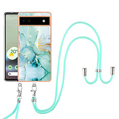 Funda Silicona Gel Goma Patron de Moda Carcasa con Acollador Cordon Lanyard Y05B para Google Pixel 6a 5G Verde