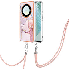 Funda Silicona Gel Goma Patron de Moda Carcasa con Acollador Cordon Lanyard Y05B para Huawei Honor Magic5 Lite 5G Rosa