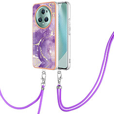 Funda Silicona Gel Goma Patron de Moda Carcasa con Acollador Cordon Lanyard Y05B para Huawei Honor Magic5 Pro 5G Morado