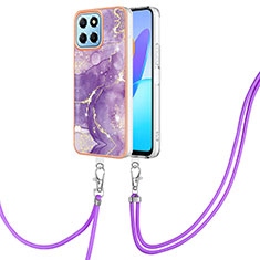 Funda Silicona Gel Goma Patron de Moda Carcasa con Acollador Cordon Lanyard Y05B para Huawei Honor X6 5G Morado