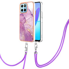 Funda Silicona Gel Goma Patron de Moda Carcasa con Acollador Cordon Lanyard Y05B para Huawei Honor X6 5G Purpura Claro