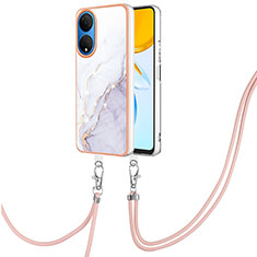 Funda Silicona Gel Goma Patron de Moda Carcasa con Acollador Cordon Lanyard Y05B para Huawei Honor X7 Blanco