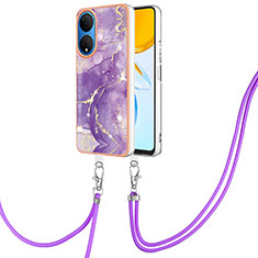 Funda Silicona Gel Goma Patron de Moda Carcasa con Acollador Cordon Lanyard Y05B para Huawei Honor X7 Morado