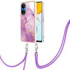 Funda Silicona Gel Goma Patron de Moda Carcasa con Acollador Cordon Lanyard Y05B para Huawei Honor X7 Purpura Claro