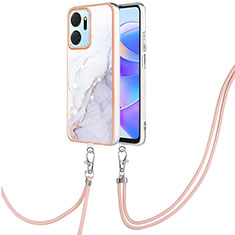 Funda Silicona Gel Goma Patron de Moda Carcasa con Acollador Cordon Lanyard Y05B para Huawei Honor X7a Blanco