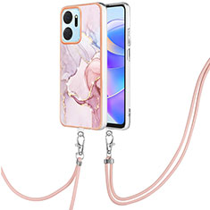 Funda Silicona Gel Goma Patron de Moda Carcasa con Acollador Cordon Lanyard Y05B para Huawei Honor X7a Rosa