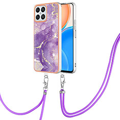 Funda Silicona Gel Goma Patron de Moda Carcasa con Acollador Cordon Lanyard Y05B para Huawei Honor X8 4G Morado