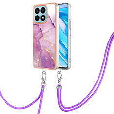 Funda Silicona Gel Goma Patron de Moda Carcasa con Acollador Cordon Lanyard Y05B para Huawei Honor X8a 4G Purpura Claro