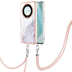 Funda Silicona Gel Goma Patron de Moda Carcasa con Acollador Cordon Lanyard Y05B para Huawei Honor X9a 5G Blanco