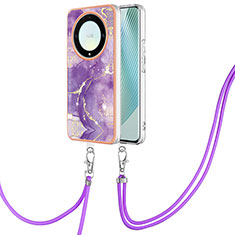 Funda Silicona Gel Goma Patron de Moda Carcasa con Acollador Cordon Lanyard Y05B para Huawei Honor X9a 5G Morado