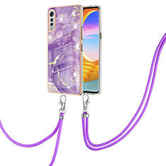 Funda Silicona Gel Goma Patron de Moda Carcasa con Acollador Cordon Lanyard Y05B para LG Velvet 5G Morado