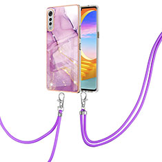 Funda Silicona Gel Goma Patron de Moda Carcasa con Acollador Cordon Lanyard Y05B para LG Velvet 5G Purpura Claro