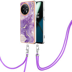 Funda Silicona Gel Goma Patron de Moda Carcasa con Acollador Cordon Lanyard Y05B para OnePlus 11 5G Morado