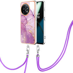 Funda Silicona Gel Goma Patron de Moda Carcasa con Acollador Cordon Lanyard Y05B para OnePlus 11 5G Purpura Claro