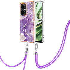 Funda Silicona Gel Goma Patron de Moda Carcasa con Acollador Cordon Lanyard Y05B para OnePlus Nord CE 3 5G Morado