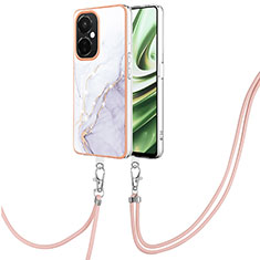 Funda Silicona Gel Goma Patron de Moda Carcasa con Acollador Cordon Lanyard Y05B para OnePlus Nord CE 3 Lite 5G Blanco