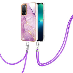 Funda Silicona Gel Goma Patron de Moda Carcasa con Acollador Cordon Lanyard Y05B para Oppo A53s 5G Purpura Claro