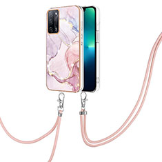 Funda Silicona Gel Goma Patron de Moda Carcasa con Acollador Cordon Lanyard Y05B para Oppo A53s 5G Rosa