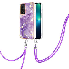 Funda Silicona Gel Goma Patron de Moda Carcasa con Acollador Cordon Lanyard Y05B para Oppo A54 5G Morado