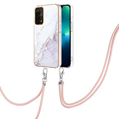 Funda Silicona Gel Goma Patron de Moda Carcasa con Acollador Cordon Lanyard Y05B para Oppo A74 5G Blanco