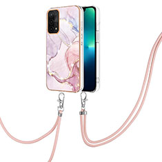 Funda Silicona Gel Goma Patron de Moda Carcasa con Acollador Cordon Lanyard Y05B para Oppo A74 5G Rosa