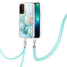 Funda Silicona Gel Goma Patron de Moda Carcasa con Acollador Cordon Lanyard Y05B para Oppo A74 5G Verde