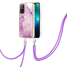 Funda Silicona Gel Goma Patron de Moda Carcasa con Acollador Cordon Lanyard Y05B para Oppo A95 5G Purpura Claro