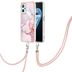 Funda Silicona Gel Goma Patron de Moda Carcasa con Acollador Cordon Lanyard Y05B para Oppo A96 4G Rosa