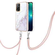 Funda Silicona Gel Goma Patron de Moda Carcasa con Acollador Cordon Lanyard Y05B para Oppo F19 Pro+ Plus 5G Blanco