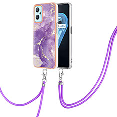 Funda Silicona Gel Goma Patron de Moda Carcasa con Acollador Cordon Lanyard Y05B para Oppo K10 4G Morado