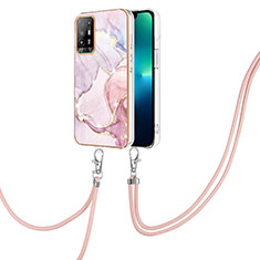 Funda Silicona Gel Goma Patron de Moda Carcasa con Acollador Cordon Lanyard Y05B para Oppo Reno5 Z 5G Rosa