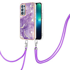 Funda Silicona Gel Goma Patron de Moda Carcasa con Acollador Cordon Lanyard Y05B para Oppo Reno6 Pro 5G Morado