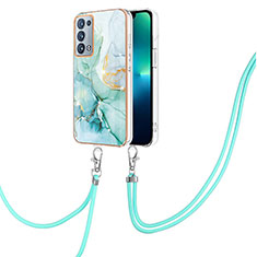 Funda Silicona Gel Goma Patron de Moda Carcasa con Acollador Cordon Lanyard Y05B para Oppo Reno6 Pro+ Plus 5G Verde