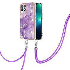 Funda Silicona Gel Goma Patron de Moda Carcasa con Acollador Cordon Lanyard Y05B para Realme 8i Morado