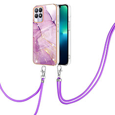 Funda Silicona Gel Goma Patron de Moda Carcasa con Acollador Cordon Lanyard Y05B para Realme 8i Purpura Claro