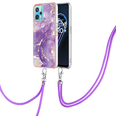 Funda Silicona Gel Goma Patron de Moda Carcasa con Acollador Cordon Lanyard Y05B para Realme 9 4G Morado