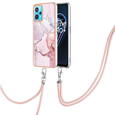 Funda Silicona Gel Goma Patron de Moda Carcasa con Acollador Cordon Lanyard Y05B para Realme 9 4G Rosa