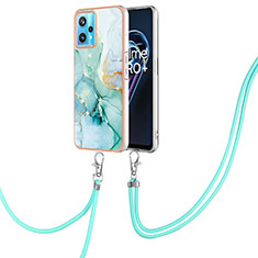 Funda Silicona Gel Goma Patron de Moda Carcasa con Acollador Cordon Lanyard Y05B para Realme 9 4G Verde