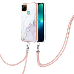 Funda Silicona Gel Goma Patron de Moda Carcasa con Acollador Cordon Lanyard Y05B para Realme C25Y Blanco