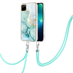 Funda Silicona Gel Goma Patron de Moda Carcasa con Acollador Cordon Lanyard Y05B para Realme C25Y India Verde