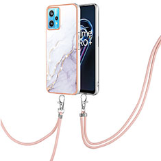 Funda Silicona Gel Goma Patron de Moda Carcasa con Acollador Cordon Lanyard Y05B para Realme Q5 5G Blanco